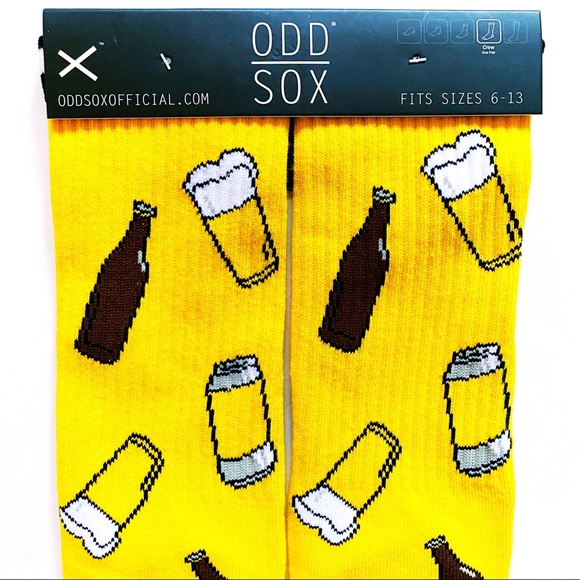 Odd Sox Beer Bottle Mug Crew Socks Yellow Mens Womens Novelty Gift - Picture 2 of 5